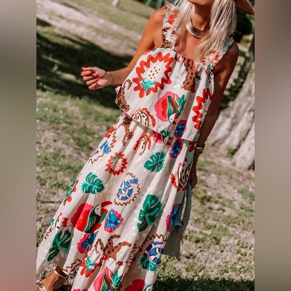 Printed Ruffle Hem Layered Dress - Picture 3 of 4